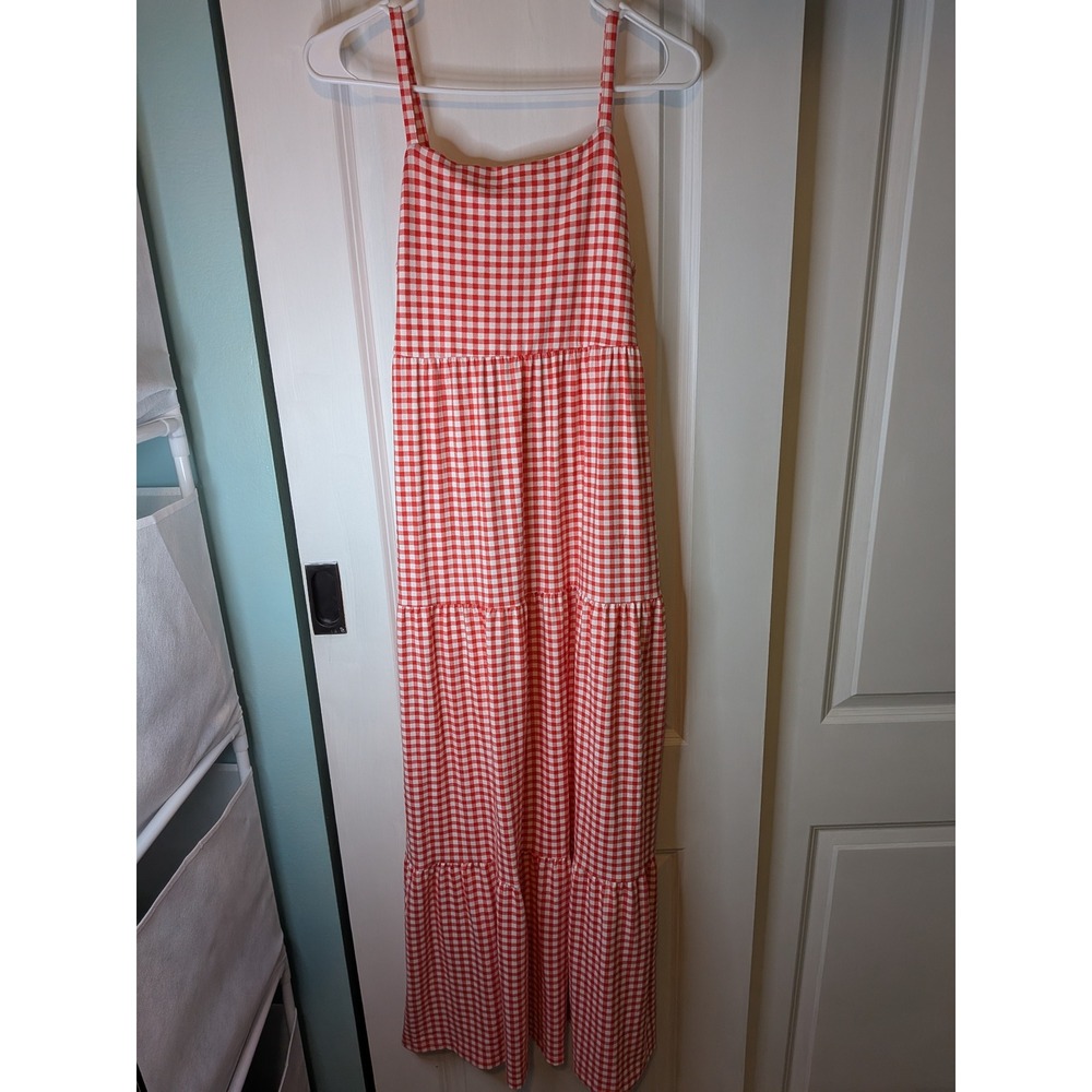 Kohls Red White Gingham Tiered Maxi Dress Sleeveless Pockets JG34G105RP